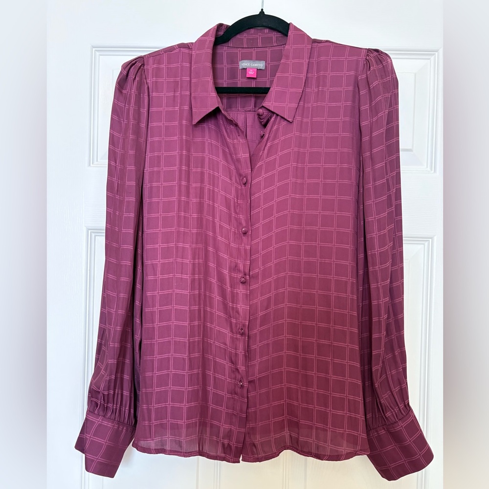 Vince Camuto Maroon Grid Blouse